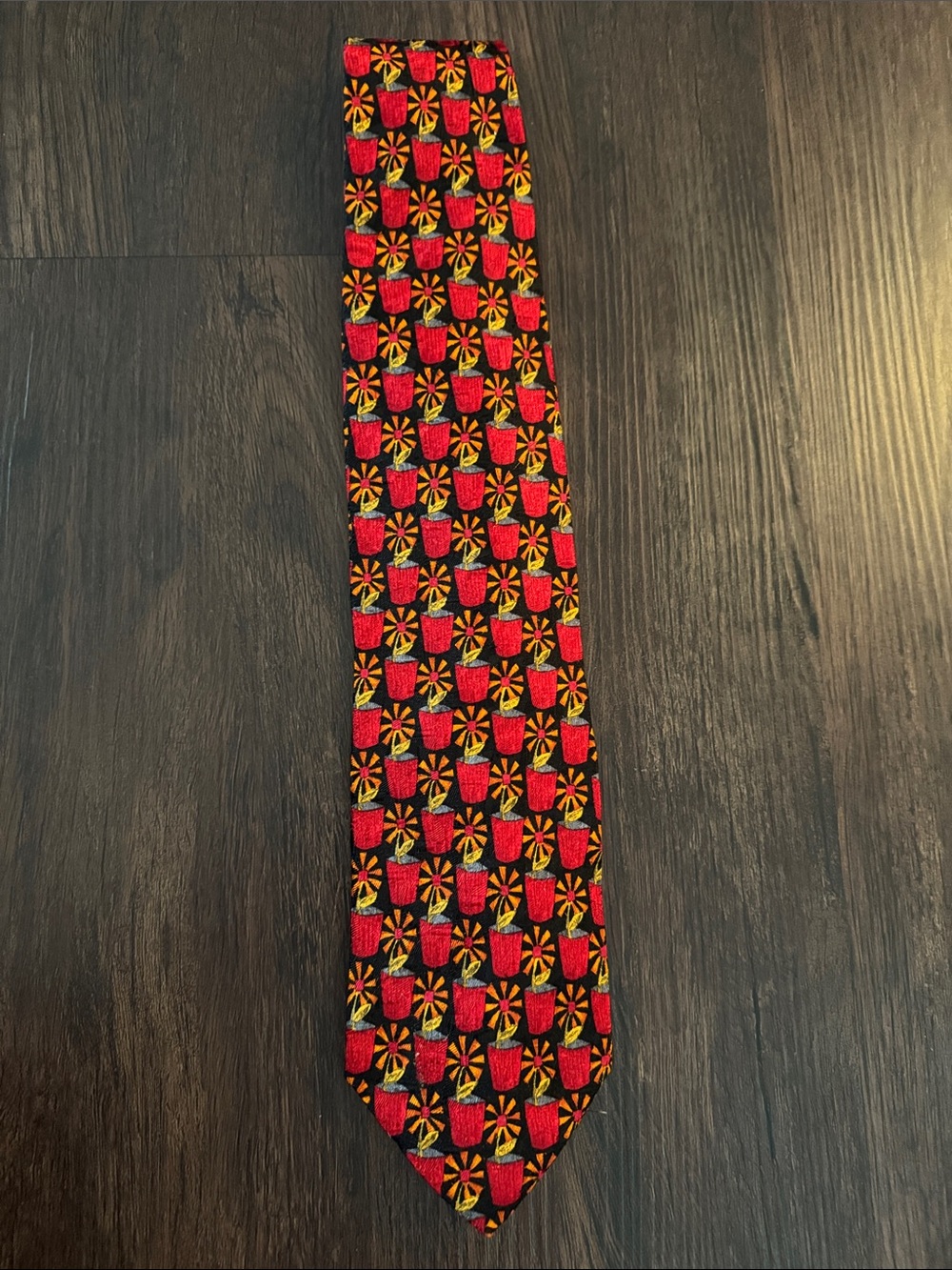 Ermenegildo Zegna Red, Black and Yellow Flower Patterned Silk Tie